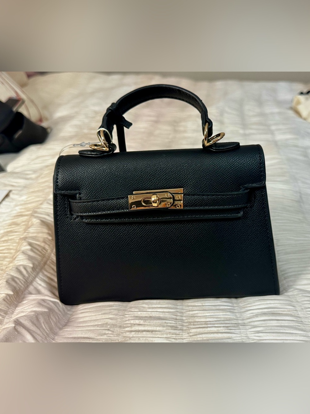 Mini Black Top-Handle Women's Bag with Gold Hardware and Detachable Strap